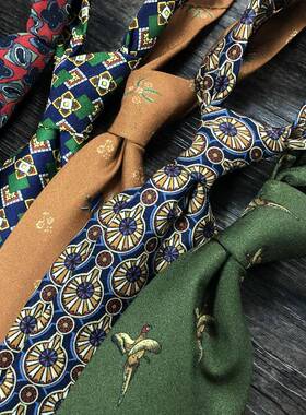 意式姜黄色墨绿色复古宽版港风雅痞印花黄色彩色意大利结婚领带