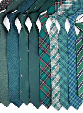 绿色浅绿深绿橄榄绿手打领带女花纹条纹格子纯色懒人免打休闲百搭