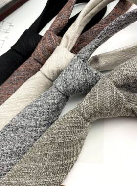 咖色灰色纯色棉麻复古领带女6CM窄版英伦结婚 韩版男休闲文艺上班