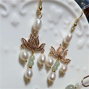 莲生 原创古风淡水珍珠流苏耳环耳夹 汉服旗袍耳饰
