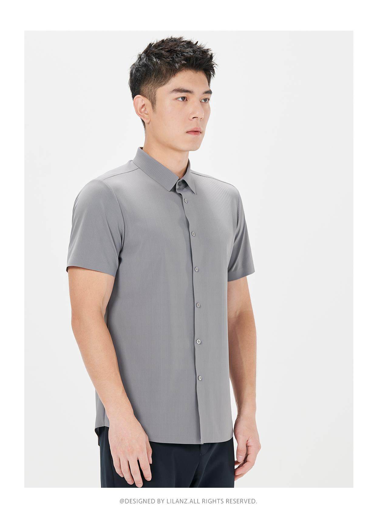 修身冰丝商务休闲时尚短袖衬衫男