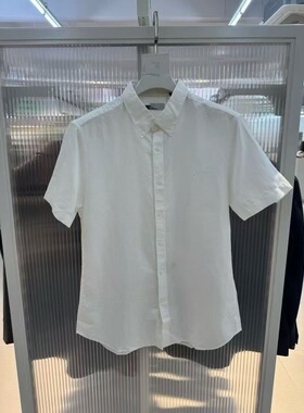 JC4B20717九家男装夏款时尚休闲短袖衬衫白色棉麻面料