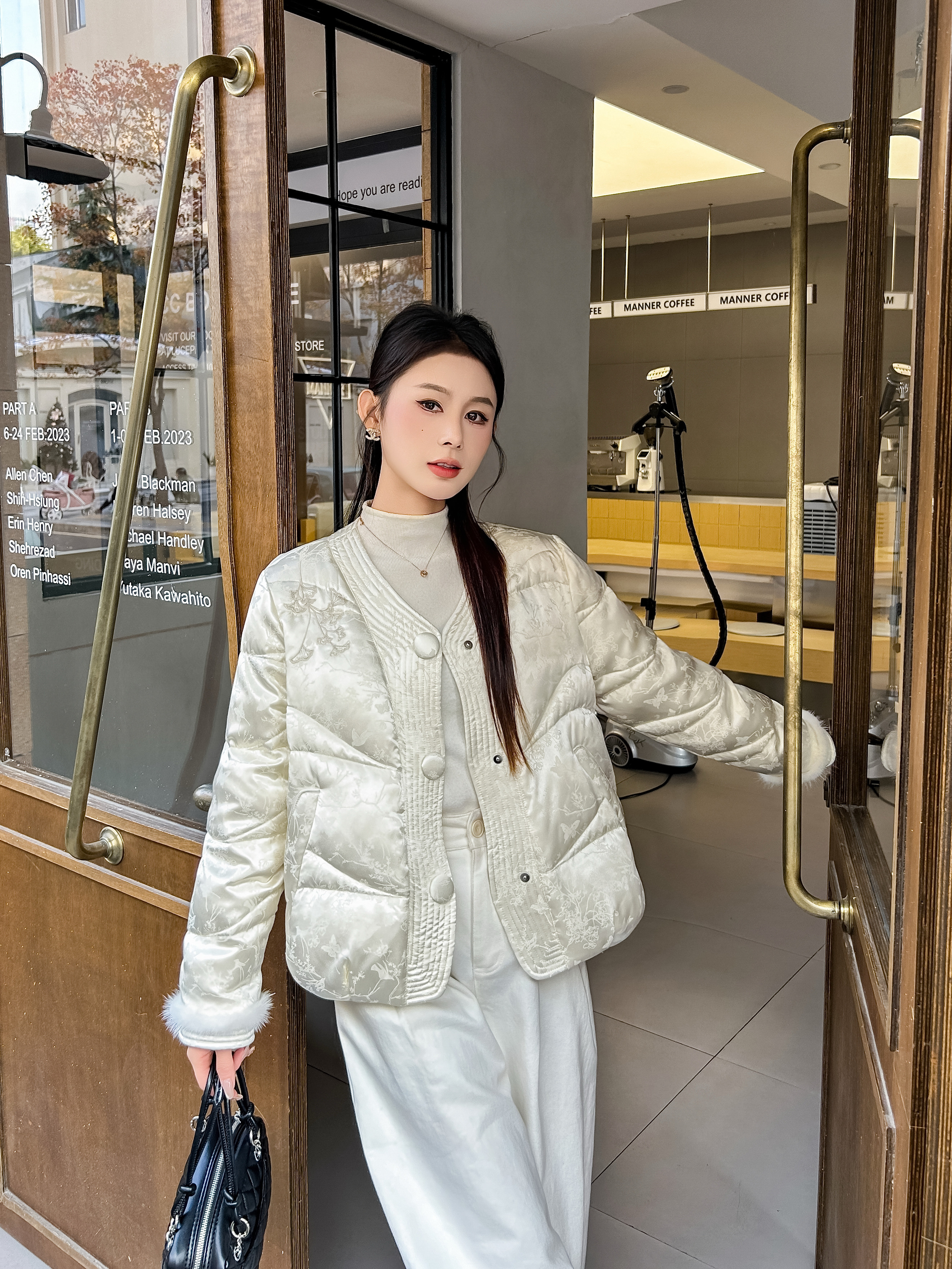 商场同款新中式国风提花羽绒服女短款2025冬季新款水貂毛鸭绒外套