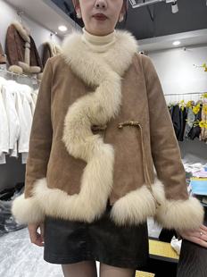 新中式国风狐狸毛皮草外套女高级感复古流苏羽绒服鹅绒内胆大衣冬