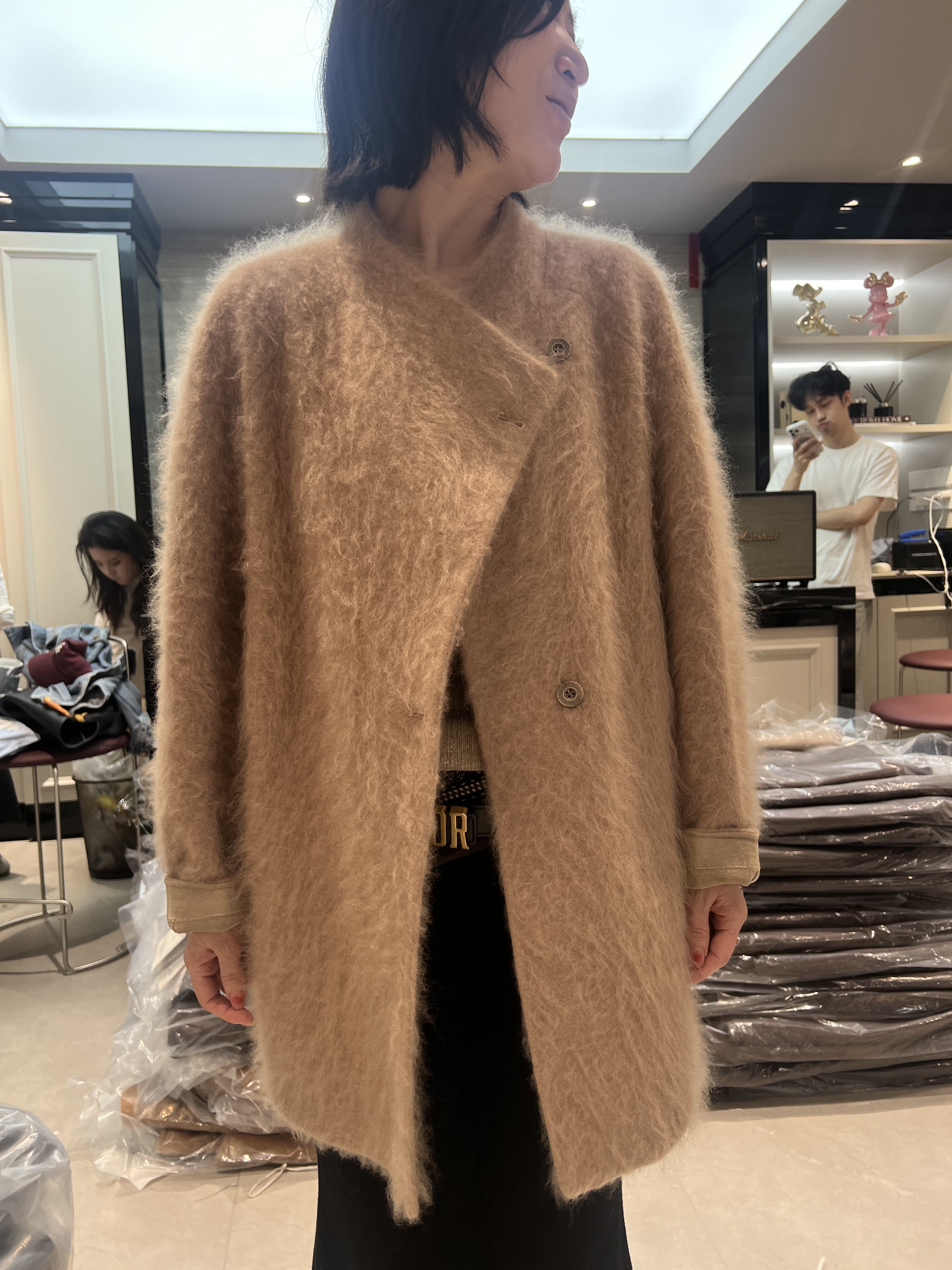 2026秋冬老钱风山羊绒立领拉毛大衣女中长款桑蚕丝羊毛呢子外套