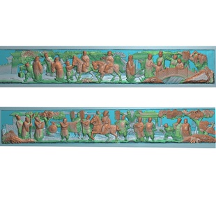 状元游街人物彩眉精雕图横版长条石雕扫描图状元及第喜庆横梁雕刻