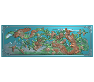 双凤朝牡丹浮雕精雕图古建寺庙扫描图牡丹凤凰吉祥如意影壁墙照壁