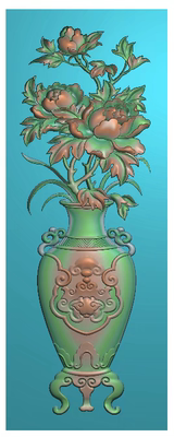 牡丹花瓶博古花瓶花草石雕木雕精雕图jdp灰度bmp浮雕图砖雕电雕