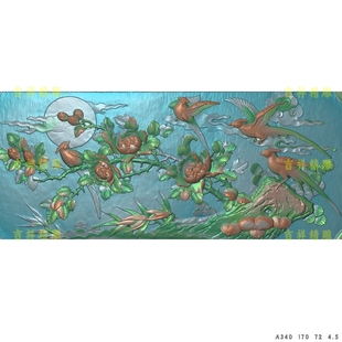 花开富贵锦上添花花鸟浮雕扫描图灰度图精雕图锦鸡牡丹花石雕木雕