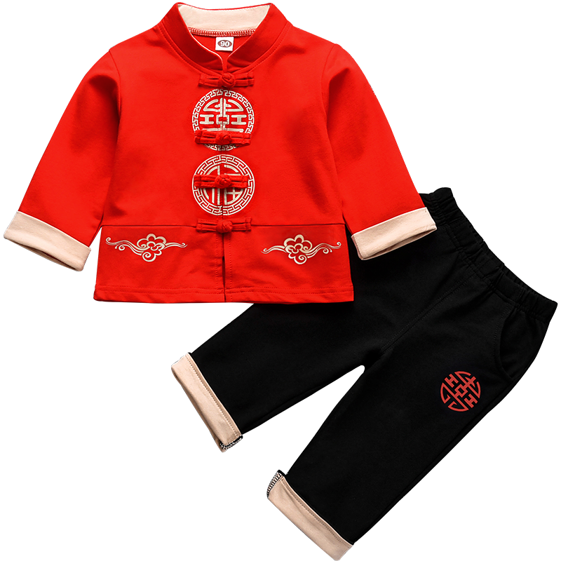 漢服男童中國(guó)風(fēng)春夏裝男寶寶一歲男孩唐裝改良套裝嬰兒周歲禮服女