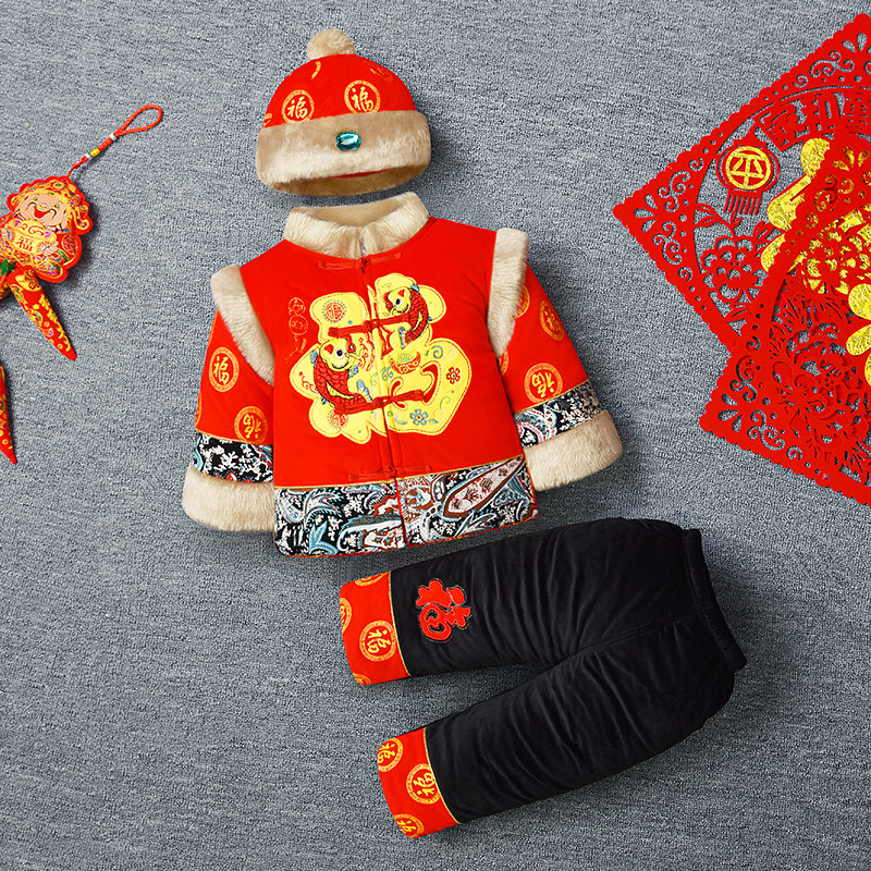 男宝宝唐装男童冬装套装女婴儿童过年拜年服一岁抓周衣服周岁礼服