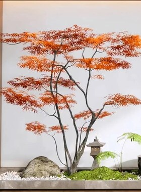 中式红枫仿真树盆景装饰造景摆件富贵风室内假树枫树仿真植物背景