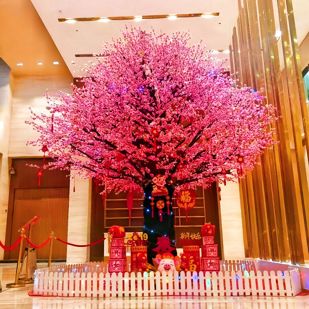 红色桃花仿真花手工摆件开业乔迁