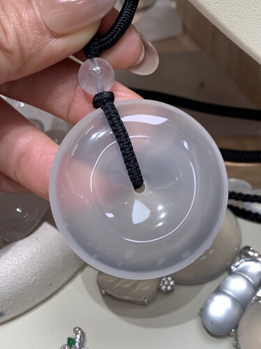 纯天然玉石俄冰白冰高冰玻璃种黑刚雪花棉平安扣吊坠项链s925银