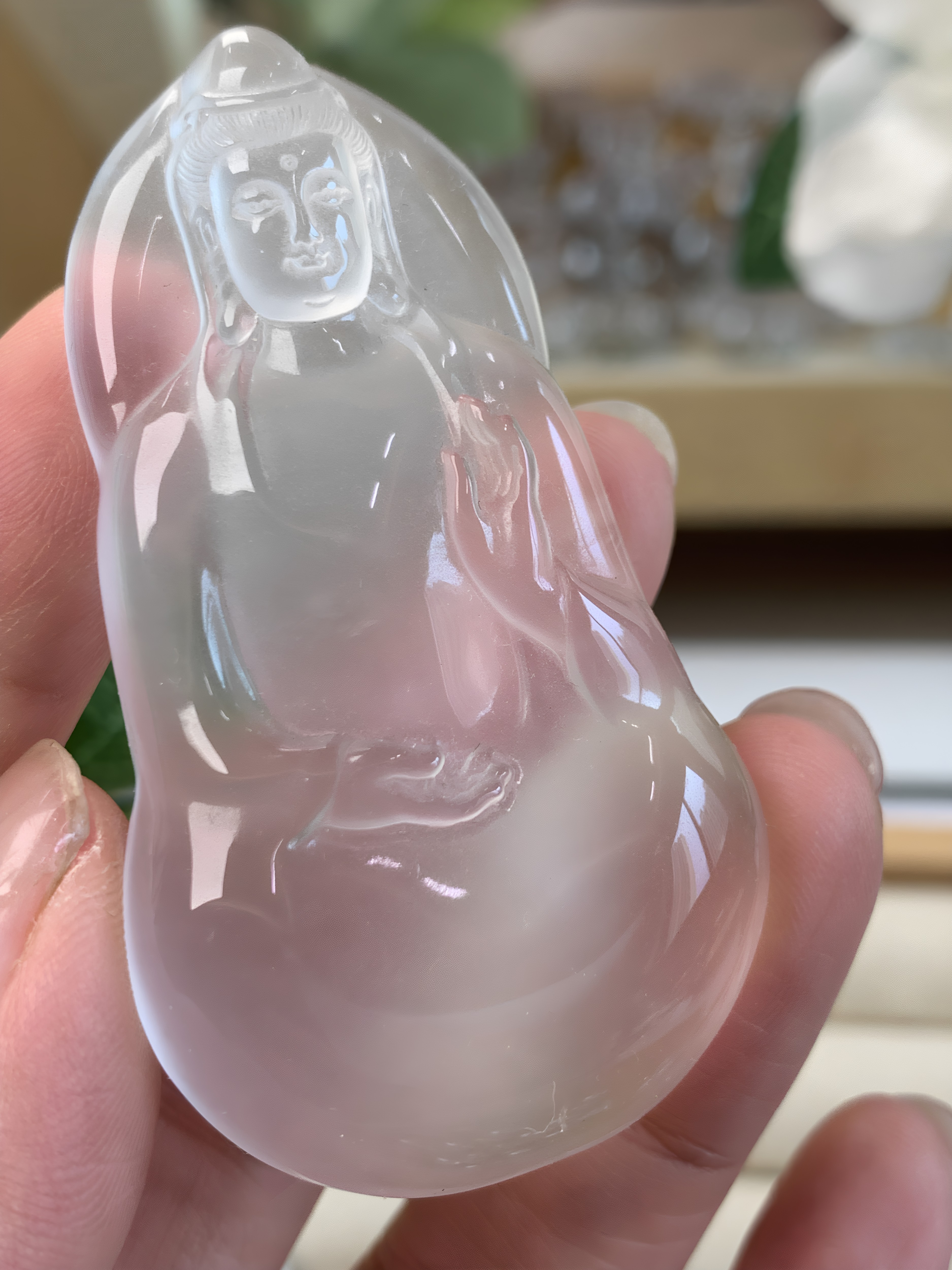 新品纯天然玉石俄冰白冰高冰玻璃种定制观音吊坠项链纯