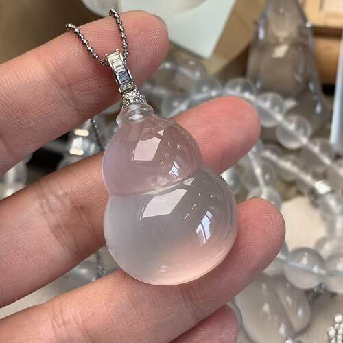 新品纯天然玉石俄冰白冰高冰玻璃种大葫芦吊坠项链纯银925