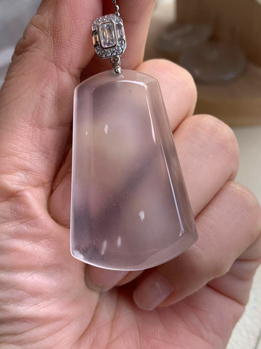 纯天然玉石俄冰白冰高冰玻璃种黑刚雪花棉无事牌吊坠项链s925银