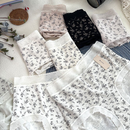 2025新款小兰裙y809无痕蕾丝80S中腰再生纤维印花petite内裤女