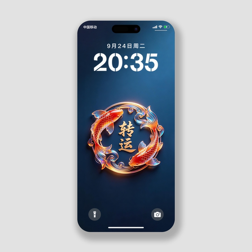 锦鲤转好运手机壁纸4K高清壁纸高级感深蓝色苹果华为小米锁屏保