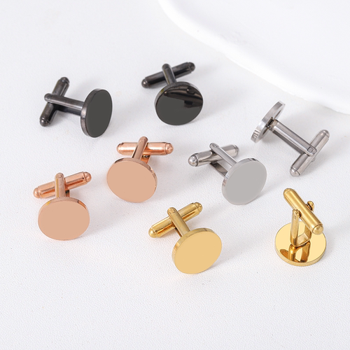 厂家直销跨境新品袖钉男士衬衫纽扣cufflinks不锈钢15mm圆形袖扣