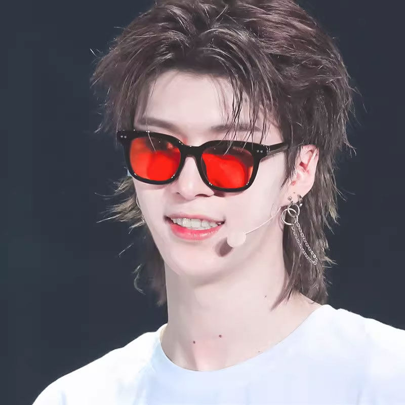 范丞丞薛之谦同款红色墨镜男韩系小框方形彩色透明眼镜女潮太阳镜