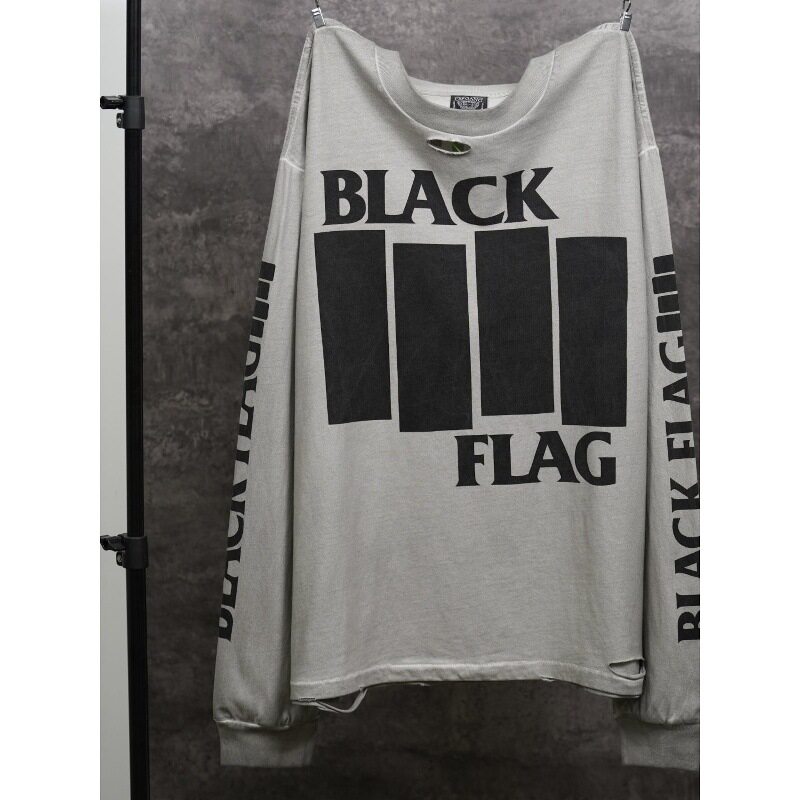 BLACK FLAG摇滚乐队名古屋巡演周边男女宽松vintage长袖T恤潮