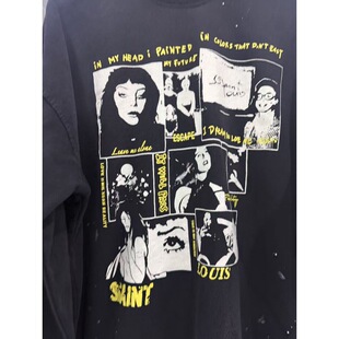 SSSAINT LOUIS水洗做旧破洞长袖套头卫衣男女宽松泼墨印花上衣 潮