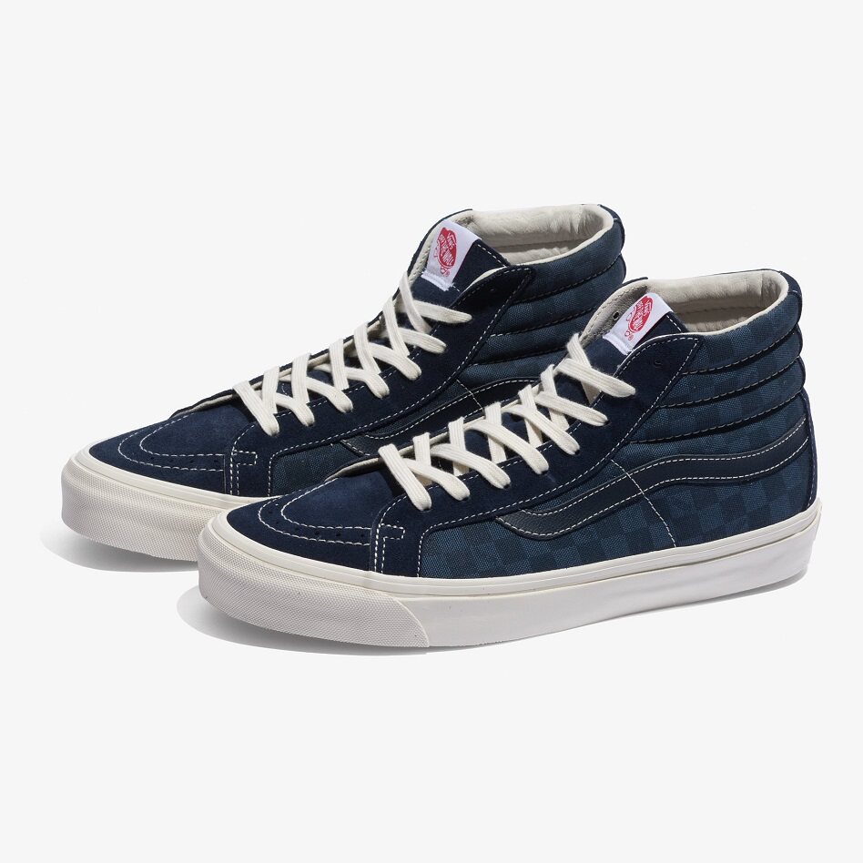 现货实拍vans /范斯 vault sk8 hi og 蓝色格子高帮板鞋 18s/s