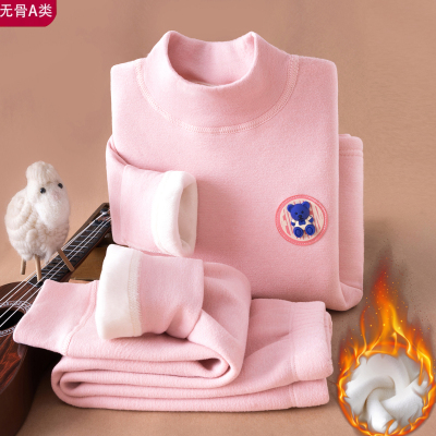 冬季半高领德绒儿童保暖内衣套装加绒加厚男女童打底衫宝宝秋衣裤