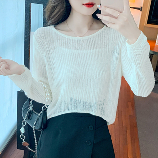 春秋针织缕空披肩外套裙子外搭薄罩衫女套头短款长袖宽松百搭夏韩