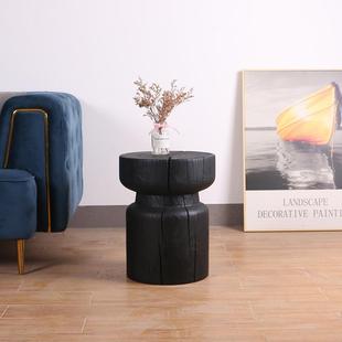 侘寂边3644几碳化风木墩座子民宿茶几日木底实木花架式摆件原木木