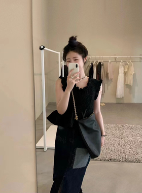 handwash夏上新半裙拼接牛仔半身裙韩系百搭通勤显瘦有气质3034#