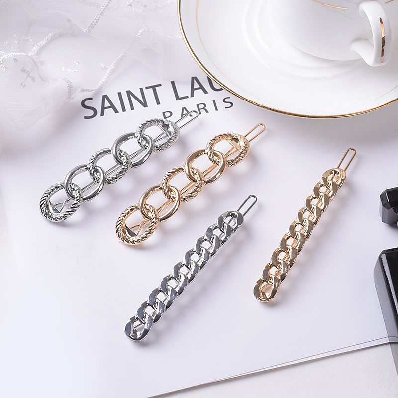 欧美风金属链条头饰刘海一字夹