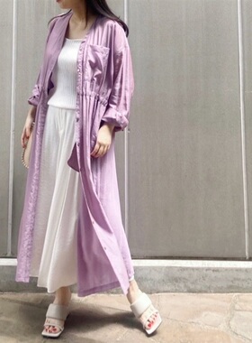 年中大促 设计师线E1end@k元 2wayV领排扣丝质衬衫式连衣裙防晒衫