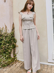 关网秒空獨家娘娘her元 吊带背心松紧上衣+松紧腰阔腿休闲裤套装