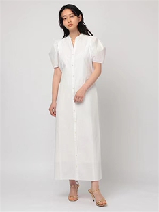 直播秒杀 ETRE元埃及棉 复古泡泡短袖前排纽扣通勤感衬衣式连衣裙