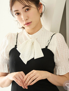 甜美优雅气质 獨家noe1a元 蝴蝶结领结系带舒适格纹短袖 衬衫 上衣