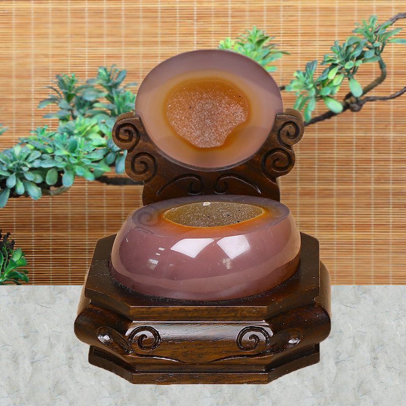 天然巴西玛瑙聚宝盆水晶洞  原石抛光打磨办公摆件