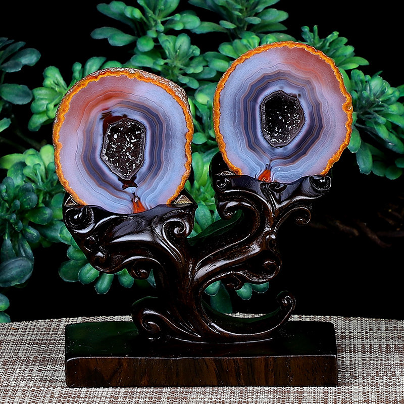 晶贵人天然战国红玛对石摆件  缠丝玛瑙摆件