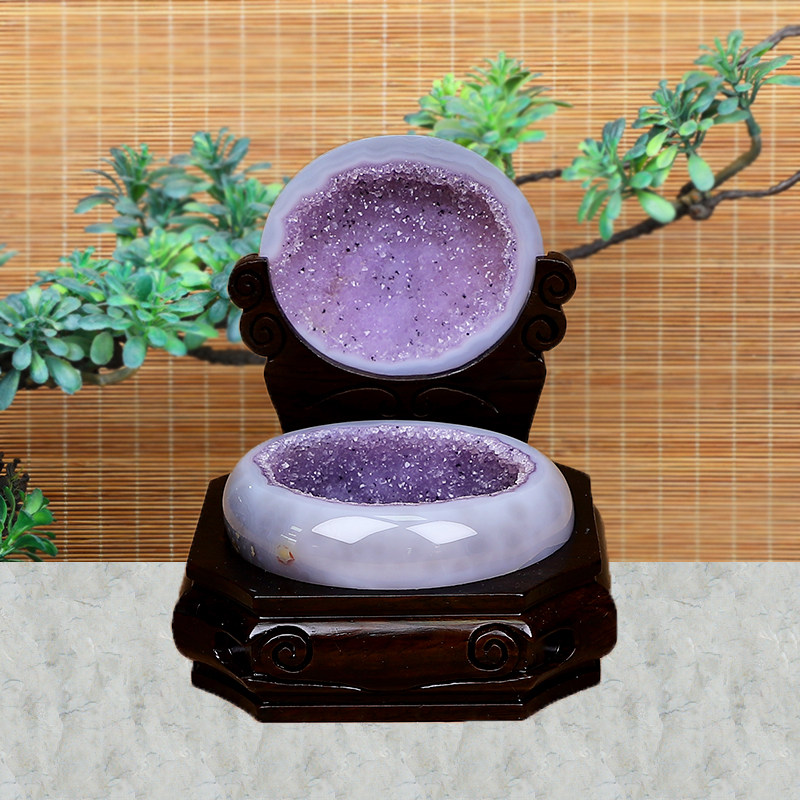 天然巴西玛瑙聚宝盆水晶洞原石抛光聚宝盆摆件  居家办公摆件