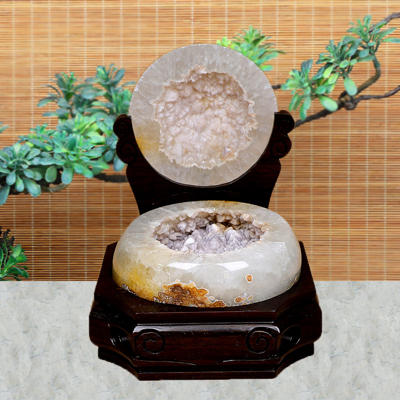 天然巴西玛瑙聚宝盆原石打磨  聚宝盆水晶洞摆件
