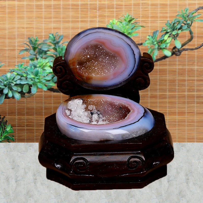 天然巴西玛瑙聚宝盆原石打磨水晶洞办公摆件