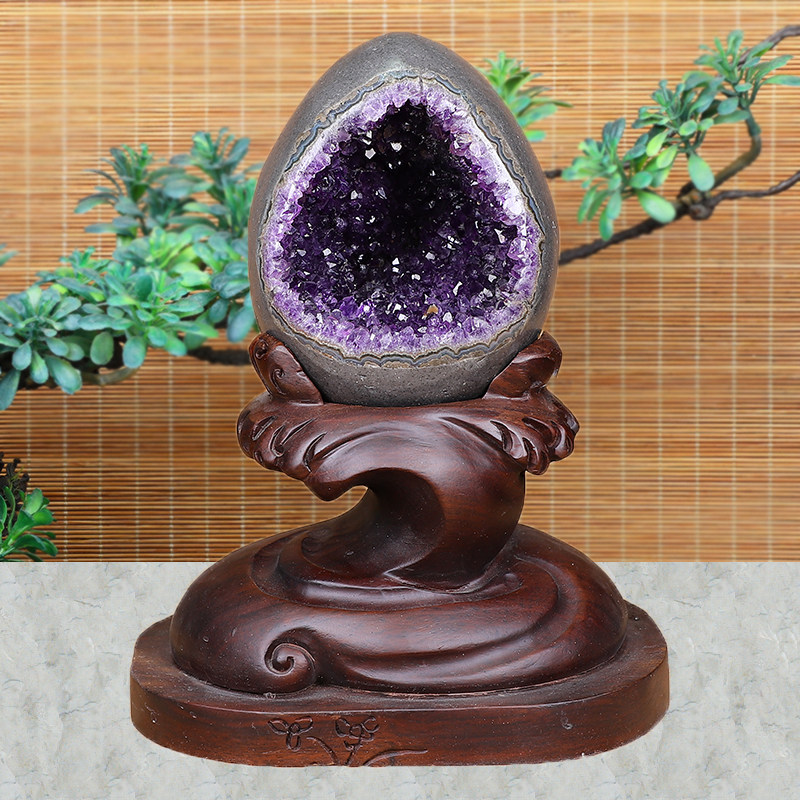 天然紫水晶钱袋子乌拉圭恐龙蛋玛瑙水晶洞聚宝盆原石风水摆件