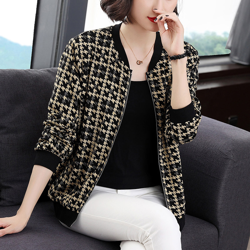2023品哥弟新春秋季妈妈装千鸟格子短外套宽松棒球服女夹克衫上衣