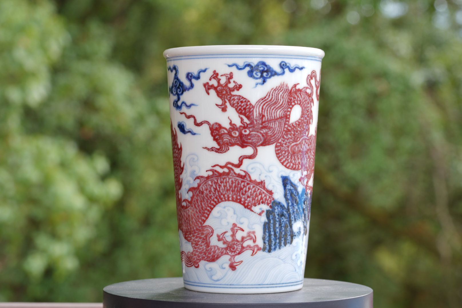 景德镇岚溪草堂原矿青花釉里红龙纹大可乐杯中式高端纯手工手绘