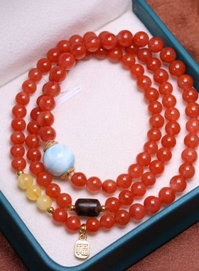 鹏明仙天然南红和田玉好运手链