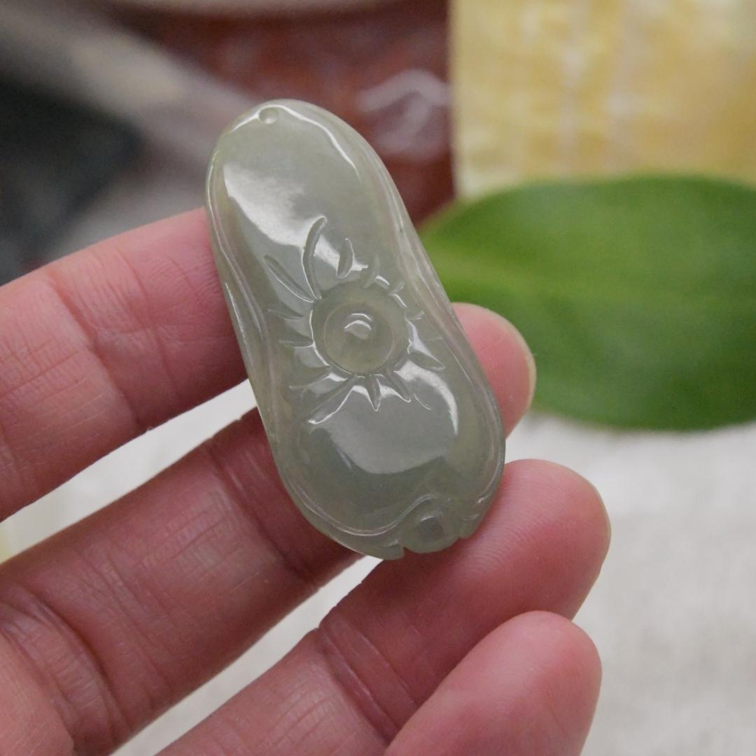 陈鹏老师天然冰糯种A货翡翠百年好合荷叶吊坠