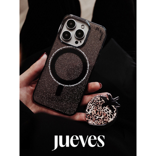 JUEVES星期四黑草莓闪粉磁吸壳iphone15pm手机壳17pro原创14promax全包15pro软壳16promax适用华为mate60pro