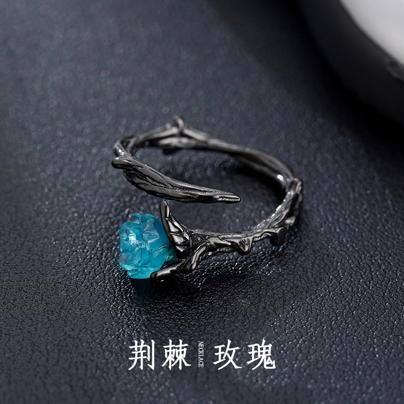 荆棘玫瑰花戒指女小众设计冷淡风高级暗黑个性开口高级感个性指环