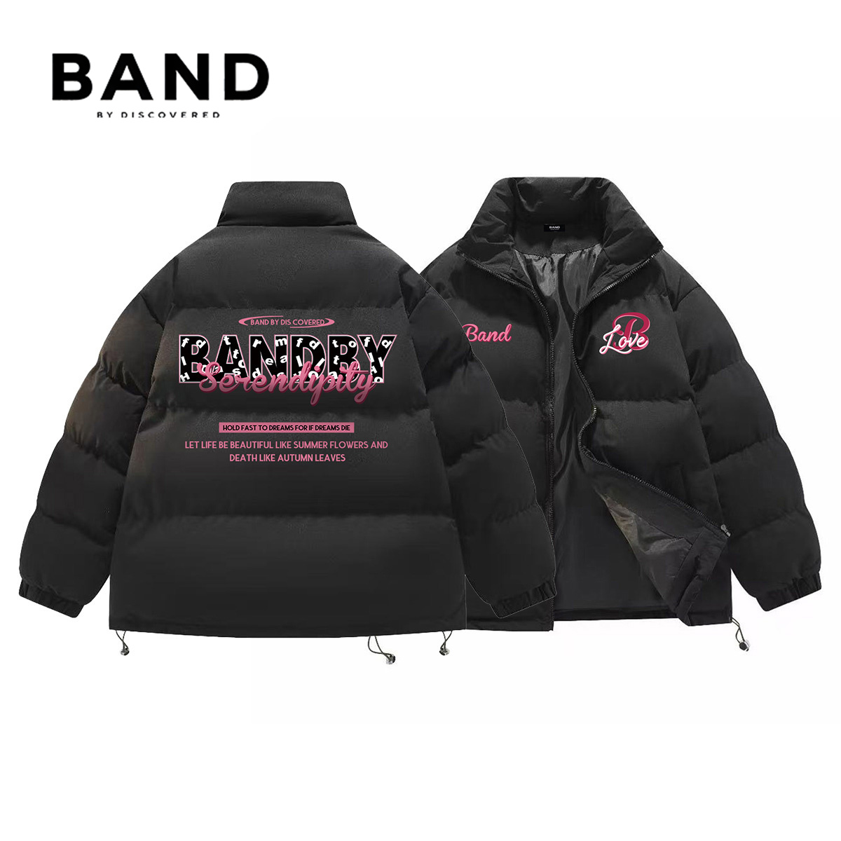 BAND BY DISCOVERED秋冬季美式男高街设计字母棉服保暖立领棉衣